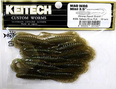 Keitech Mad Wag Mini 8.9cm (3.5") #309 Sahara Olive FLK Kokulu Silikon Kurt