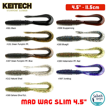 Keitech Mad Wag Slim 11.5cm (4.5") #001 Black Kokulu Silikon Kurt