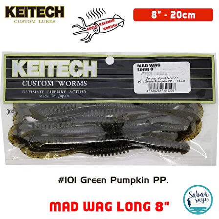 Keitech Mad Wag Long 20cm (8") #101 Green Pumpkin PP. Kokulu Silikon Kurt