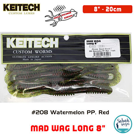 Keitech Mad Wag Long 20cm (8") #208 Watermelon PP. Red Kokulu Silikon Kurt