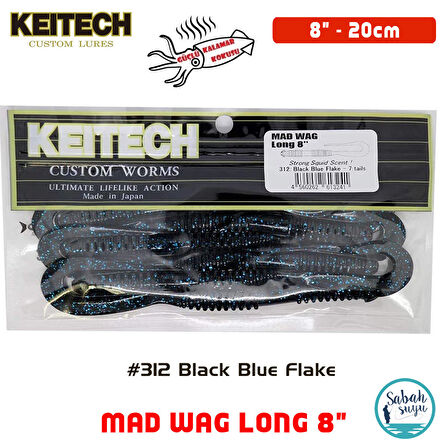 Keitech Mad Wag Long 20cm (8") #312 Black Blue Flake Kokulu Silikon Kurt