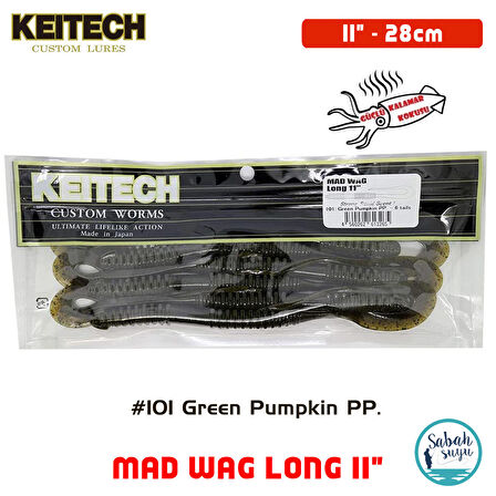 Keitech Mad Wag Long 28cm (11") #101 Green Pumpkin PP. Kokulu Silikon Kurt