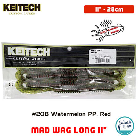 Keitech Mad Wag Long 28cm (11") #208 Watermelon PP. Red Kokulu Silikon Kurt