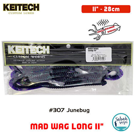 Keitech Mad Wag Long 28cm (11") #307 Junebug Kokulu Silikon Kurt