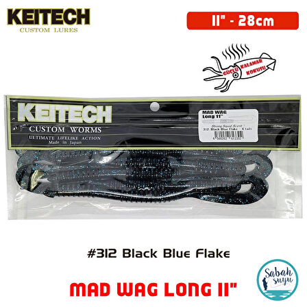 Keitech Mad Wag Long 28cm (11") #312 Black Blue Flake Kokulu Silikon Kurt