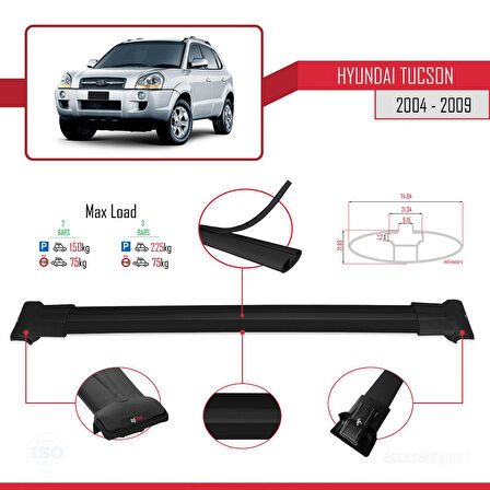 Hyundai Tucson (JM) 2004-2009 Arası ile Uyumlu FLY Model Ara Atkı Tavan Barı Siyah 2 Adet
