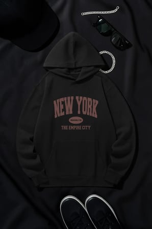 New York Baskılı Oversize Sweatshirt
