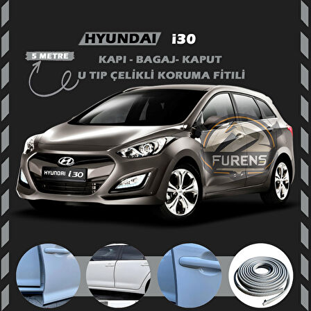 Hyundai İ30 Oto Araç Kapı Koruma Fitili 5metre Parlak Gri Renk