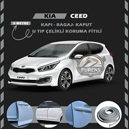 Kia Ceed Oto Araç Kapı Koruma Fitili 5metre Parlak Gri Renk