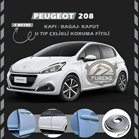 Peugeot 208 Oto Araç Kapı Koruma Fitili 5metre Parlak Gri Renk