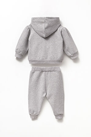 Şardonlu 2 İplik Kız Bebek Fermuarlı Kapşonlu Pamuklu Alt Üst Takım
