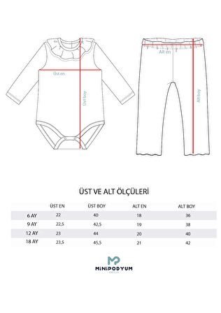 Mevsimlik Uzun Kollu %100 Pamuk Kız Bebek Çıtçıtlı Body Alt Üst İkili Taytlı Takım 6-18 Ay