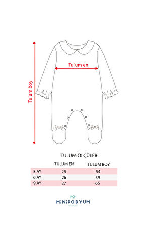Uzun Kollu %100 Pamuk Bebe Yaka Hediyelik Kız Bebek Patikli Tulum 3-9 Ay