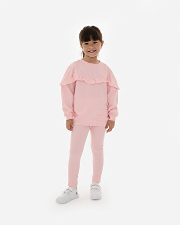 Uzun Kollu %100 Pamuk Sweat Alt Üst Kız Çocuk İkili Taytlı Takım 4-7 Yaş