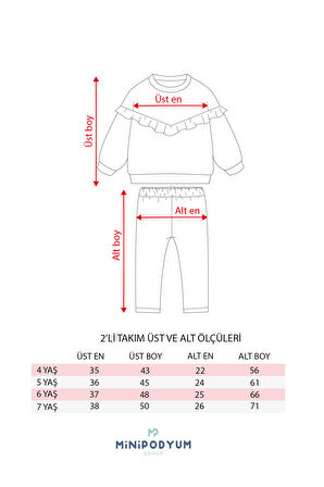 Uzun Kollu %100 Pamuk Sweat Alt Üst Kız Çocuk İkili Taytlı Takım 4-7 Yaş