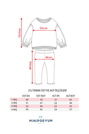 Mevsimlik Uzun Kollu %100 Pamuk Sweat Alt Üst Kız Çocuk İkili Taytlı Takım 1-4 Yaş