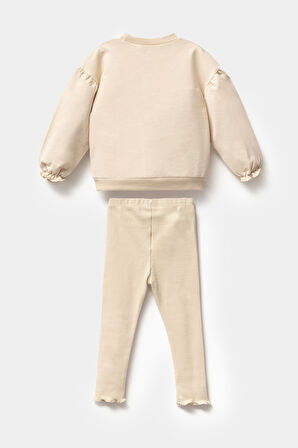 Mevsimlik Uzun Kollu %100 Pamuk Sweat Alt Üst Kız Çocuk İkili Taytlı Takım 1-4 Yaş