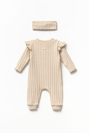 Kız Bebek Pamuklu Uzun Kollu Bandanalı Önden Düğmeli Tulum