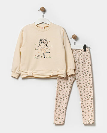 Kız Çocuk Çiçekli Sweatshirt Ve Tayt Pamuklu Alt Üst Takım