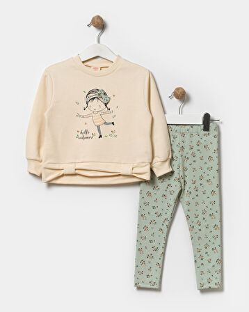 Kız Çocuk Çiçekli Sweatshirt Ve Tayt Pamuklu Alt Üst Takım