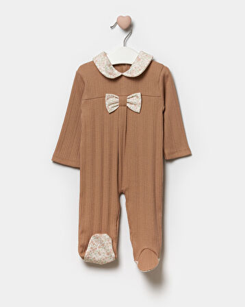 Kız Bebek Fiyonklu Patikli Yeni Doğan Pamuklu Tulum