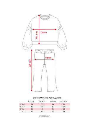 Kız Çocuk Nakışlı Sweatshirt ve İspanyol Paça Tayt Pamuklu Alt Üst Takım