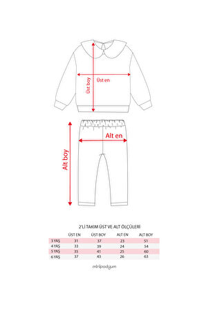 Brode Yakalı Fırçalı Kaşkorse Kız Çocuk Alt Üst İkili Taytlı Takım