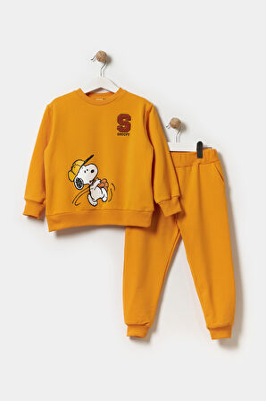 Erkek Çocuk 2 İplik Şardonlu Pamuklu Snoopy Oversize Eşofman Takımı