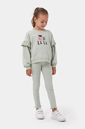 Oh LaLa Kız Çocuk Sweatshirt Ve Fitilli Tayt Pamuklu Alt Üst Takım