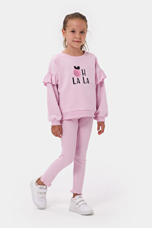 Oh LaLa Kız Çocuk Sweatshirt Ve Fitilli Tayt Pamuklu Alt Üst Takım