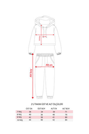 Kız Çocuk Kapşonlu Baskısız Kapitoneli Sweatshirt Eşofman Takımı