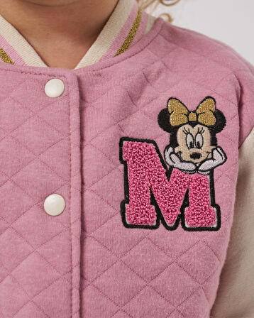 Kız Çocuk Minnie Mouse Nakışlı Kapitoneli Kolej Bomber Ceket