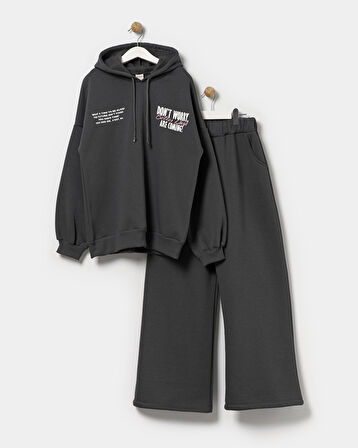 Kız Çocuk Baskılı Oversize Kışlık Eşofman Takımı