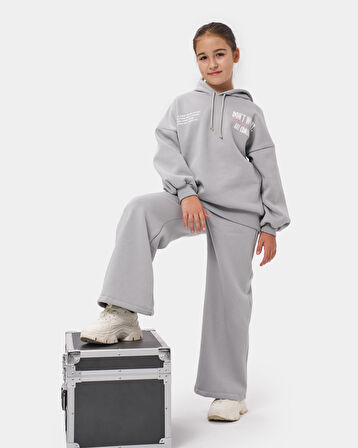 Kız Çocuk Baskılı Oversize Kışlık Eşofman Takımı