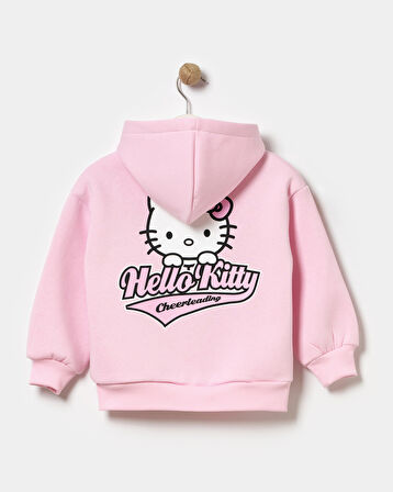 Kız Çocuk Hello Kitty Baskılı Kapşonlu Oversize Fermuarlı Eşofman Takımı