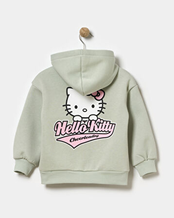 Kız Çocuk Hello Kitty Baskılı Kapşonlu Oversize Fermuarlı Eşofman Takımı