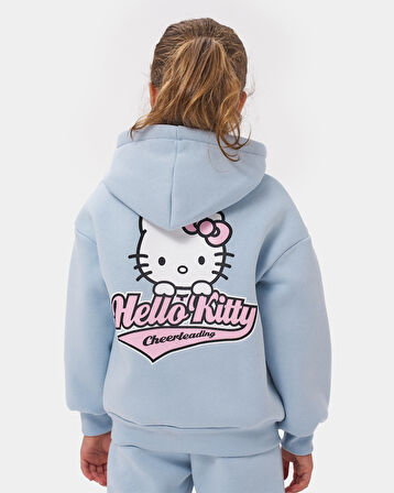 Kız Çocuk Hello Kitty Baskılı Kapşonlu Oversize Fermuarlı Eşofman Takımı