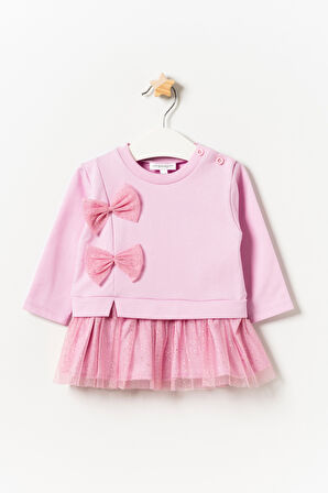 Mevsimlik Uzun Kollu %100 Pamuk Astarlı Kız Bebek Tüllü Elbise