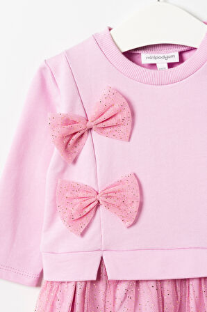 Mevsimlik Uzun Kollu %100 Pamuk Astarlı Kız Bebek Tüllü Elbise