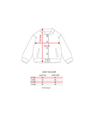 Kız Çocuk Süzene Nakışlı Çıtçıtlı Önden Kapamalı Bomber Kolej Ceket