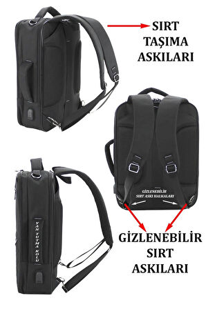 Case Club 1409 Laptop El Omuz Çantası Notebook 15.6 inç Sırt Çantası Usb Girişli Omuz Askılı 4 Bölmeli