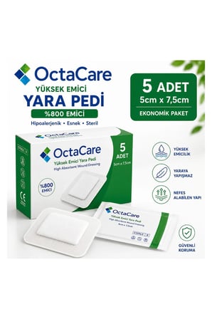 Octacare Steril Yüksek Emici Yara Pedi 5cm×7,5cm (5 Adet)