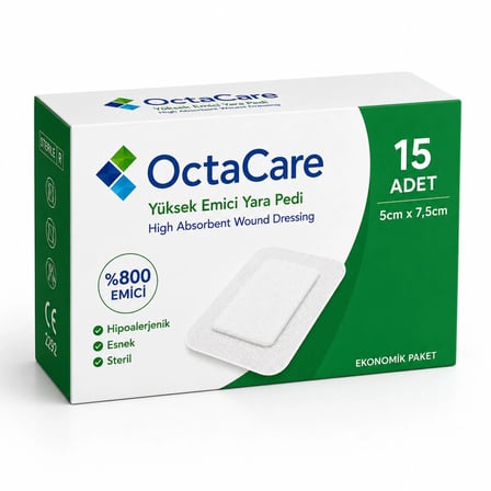Octacare Steril Yüksek Emici Yara Pedi 5cm×7,5cm (15 Adet)