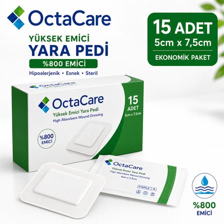 Octacare Steril Yüksek Emici Yara Pedi 5cm×7,5cm (15 Adet)