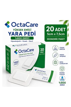 Octacare Steril Yüksek Emici Yara Pedi 5cm×7,5cm (20 Adet)