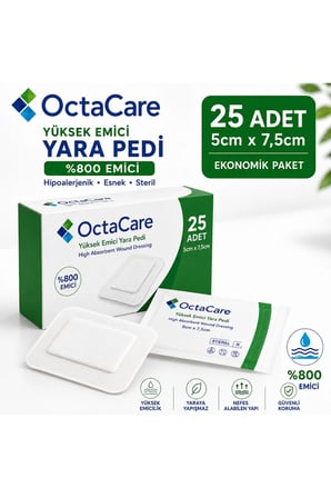 Octacare Steril Yüksek Emici Yara Pedi 5cm×7,5cm (25 Adet)