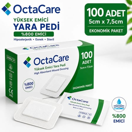 Octacare Steril Yüksek Emici Yara Pedi 5cm×7,5cm (100 Adet)