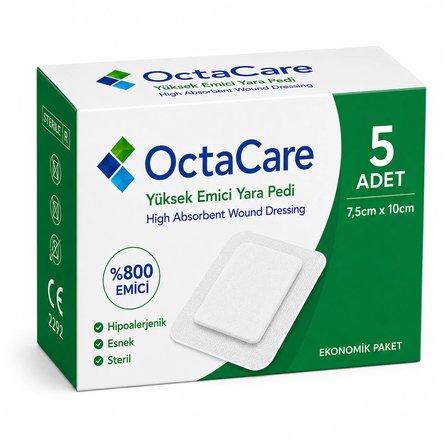 Octacare Steril Yüksek Emici Yara Pedi 7,5cm×10cm (5 Adet)
