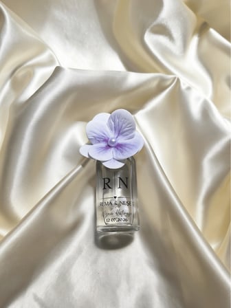 Pamuğum Atelier Ortanca Çiçekli 30 ml Cam Şişe Hediyelik Şeffaf (15 Adet) Nikah ve Kına Malzemeleri