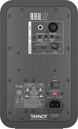 Tannoy REVEAL 502 105W 5\ Bi-Amplifikatörlü Kompakt Stüdyo Referans Monitörü, Önden Ses Veren Bas Bağlantı Noktası Ayarlı"